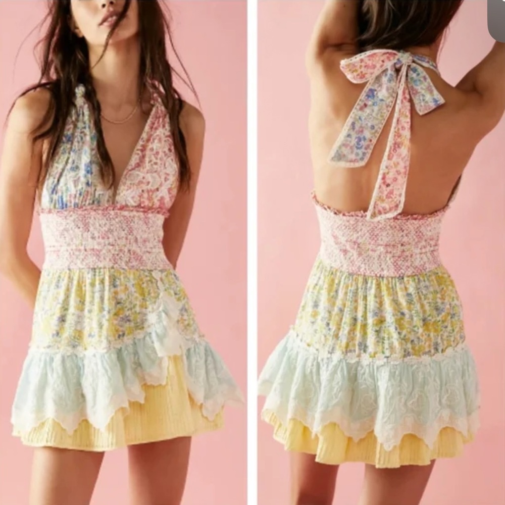 LoveShackFancy Pink and White Smocked mini dress